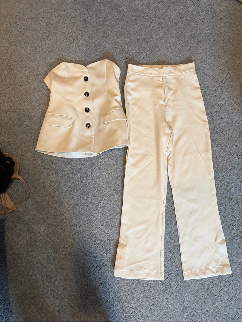 Zara Cream Strapless Buttoned Jumpsuit Set - Picture 2 of 14